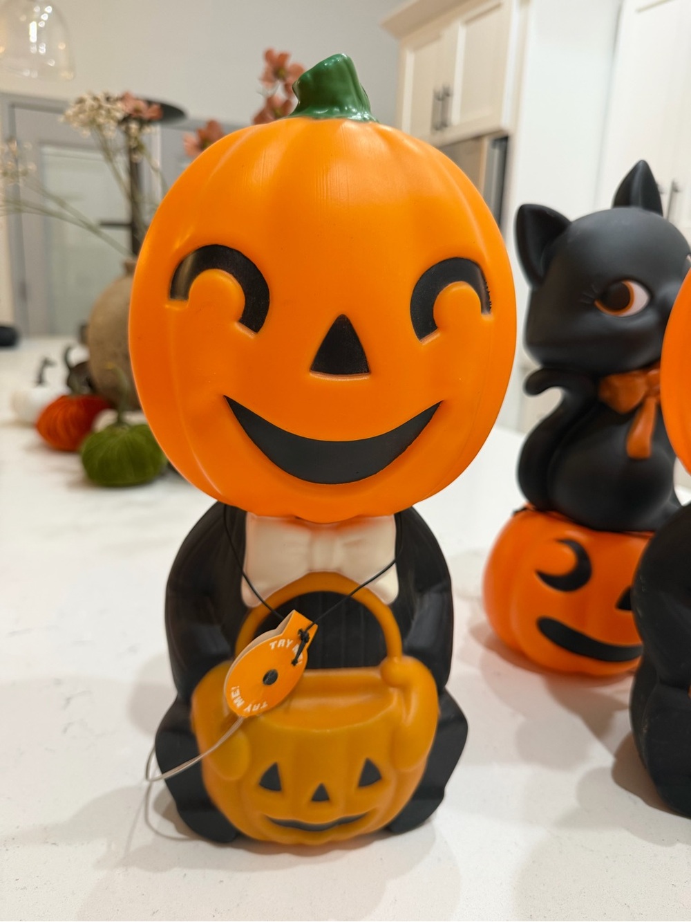 Orange Pumpkin Head Trick-or-Treat Figurine blow mold